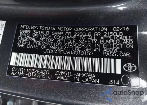 2016 Toyota Prius Four z USA, uszkodzony, nr VIN JTDKARFU9G3010152